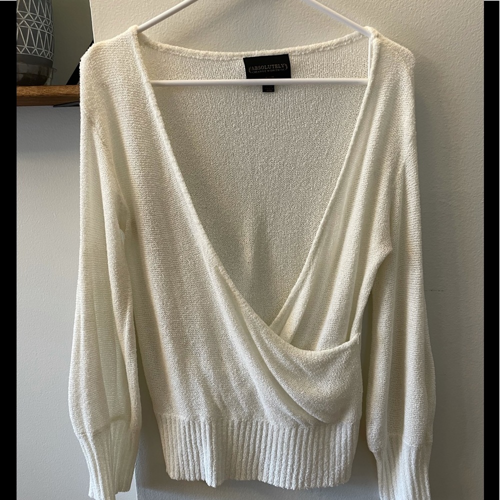 Absolutely Creative Worldwide Low V Wrap Sweater - White - XS
